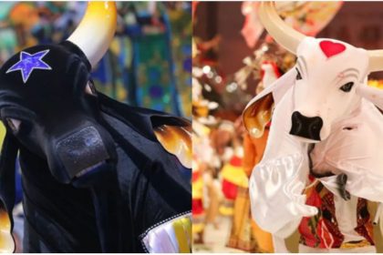 Máscaras de boi-bumbá preto e branco do Festival de Parintins