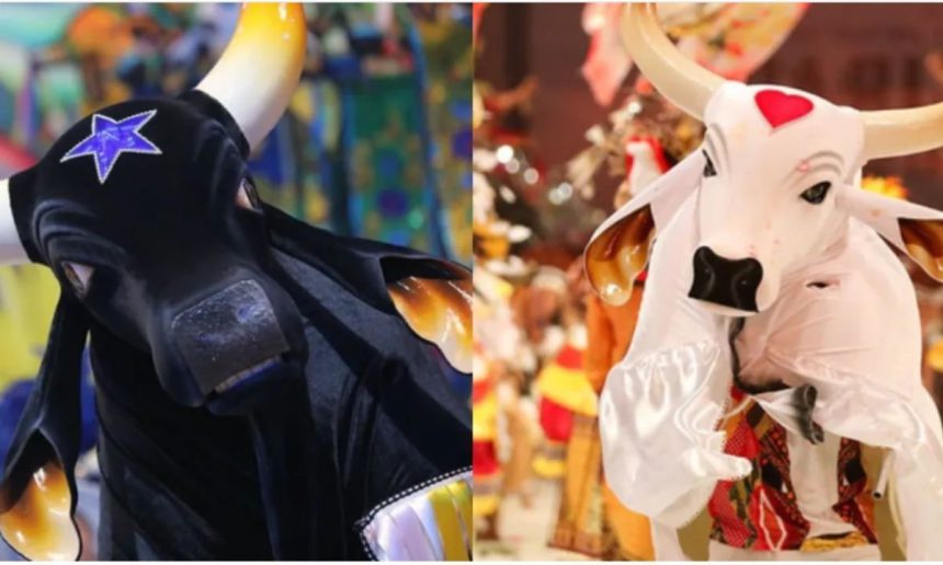 Máscaras de boi-bumbá preto e branco do Festival de Parintins