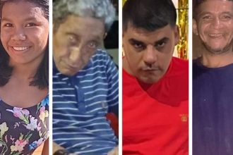 Quatro pessoas desaparecidas em Manaus, Brasil. Fotos de rostos em sequência.