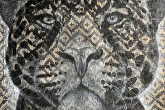 Retrato de jaguar em arte sensorial com padrões geométricos