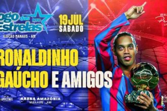 Ronaldinho Gaúcho em evento 'Jogo das Estrelas' na Arena da Amazônia em Manaus.