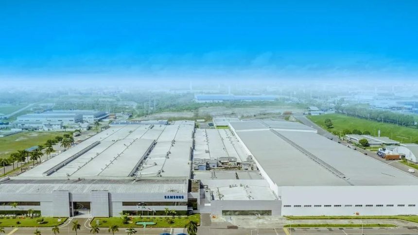 Vista aérea da fábrica da Samsung em Manaus, Brasil.