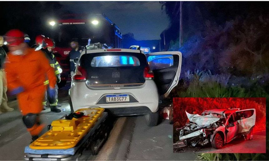 Acidente na BR-174: Carro danificado e socorristas no local.
