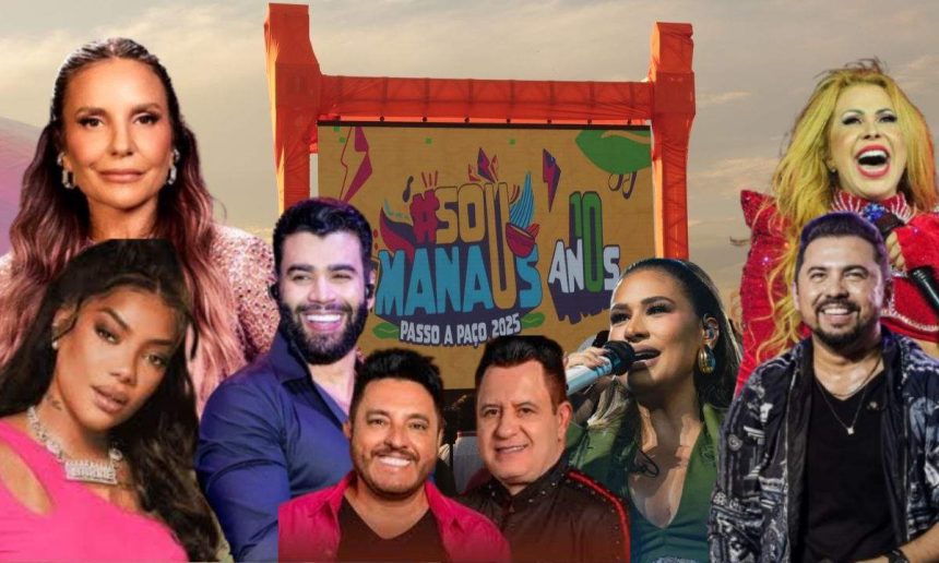 Festival #SouManaus Passo a Paço 2025 com artistas e logotipos.