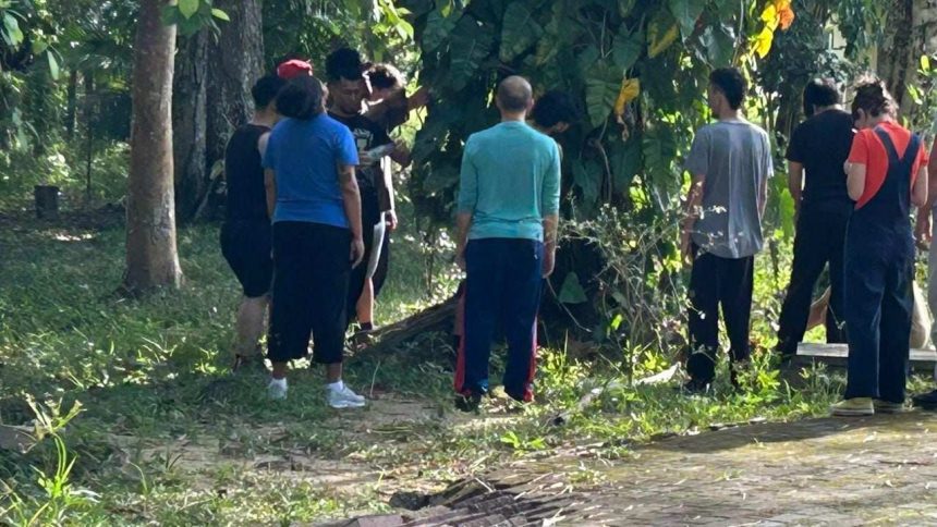 Grupo de pessoas em atividade artística ao ar livre em Manaus