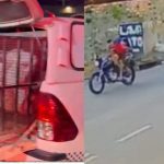 Homem preso em veículo e motociclistas em perseguição