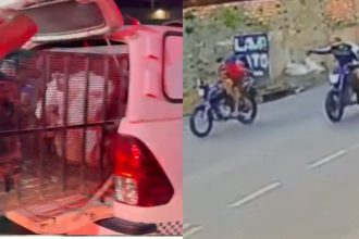 Homem preso em veículo e motociclistas em perseguição