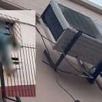 Homem tenta invadir igreja e cai, com ar-condicionado e janela de grade.