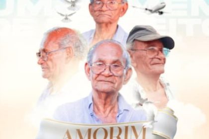 Homenagem a um homem com várias fotos e detalhes, com o nome Amorim em destaque.