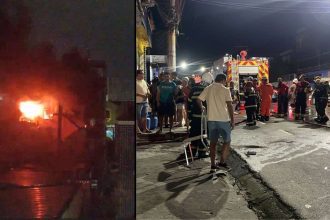 Incêndio em imóvel na Avenida Sete de Setembro, com bombeiros no local.