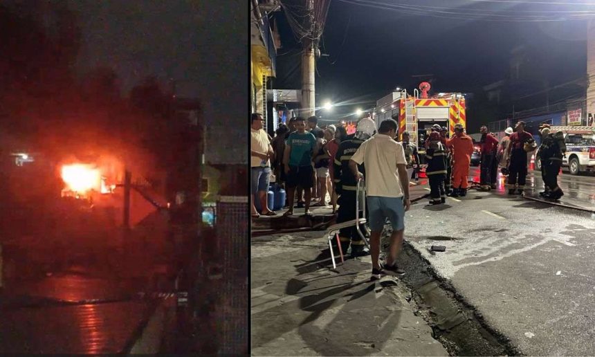 Incêndio em imóvel na Avenida Sete de Setembro, com bombeiros no local.