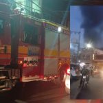 Incêndio em Manaus: bombeiros no local e fumaça no céu.
