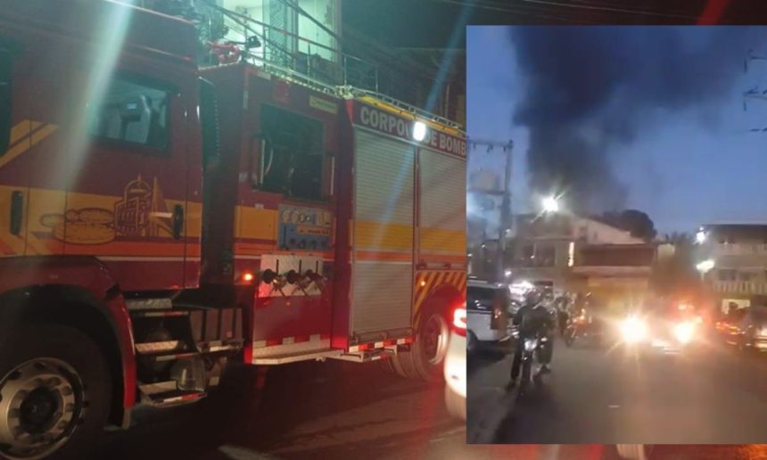 IncĂȘndio em Manaus: bombeiros no local e fumaça no cĂ©u.