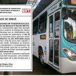 Ônibus em Manaus com aviso de greve do transporte coletivo.