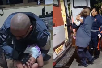 Policial militar salva bebê engasgada com amendoim.