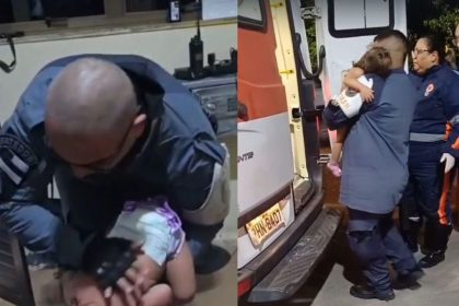 Policial militar salva bebê engasgada com amendoim.