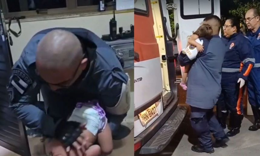 Policial militar salva bebê engasgada com amendoim.