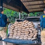 PRF apreende drogas em operação, mostrando policiais e carga de maconha.