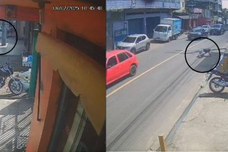 Vídeo mostra atropelamento de homem e bebê por carro desgovernado.