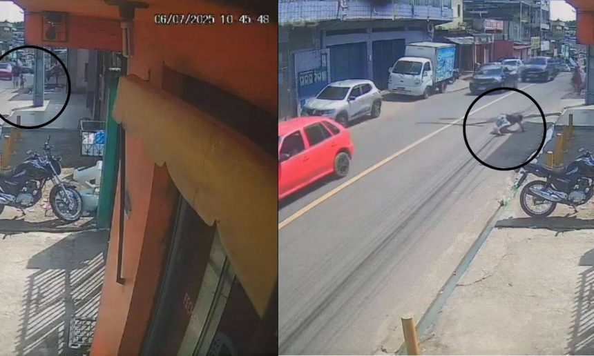 Vídeo mostra atropelamento de homem e bebê por carro desgovernado.
