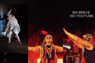 Imagem colorida mostra Aya em apresentação com o Boi Garantido no Mercado de Origem