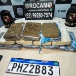 Apreensão de drogas em Manaus: maconha apreendida, placa do veículo, iPhone e objetos relacionados a prisão.