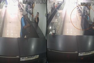 Câmeras de segurança registram assalto à relojoaria no centro de Manaus. Ladrões armados invadem o local.