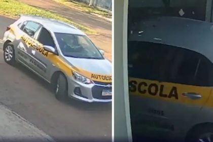 Carro de autoescola após colisão.