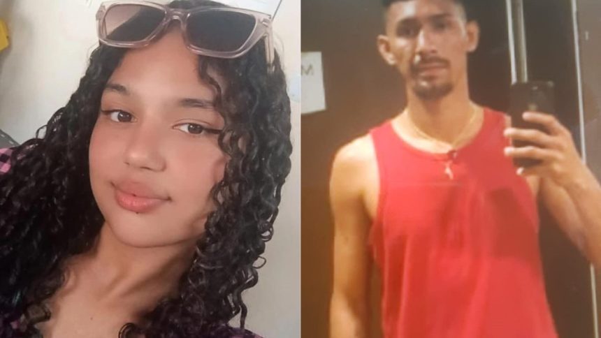 Duas pessoas em fotos lado a lado. Uma mulher com óculos de sol e um homem segurando um celular.