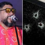 DuBarranco em show e vidro de carro com marcas de tiros