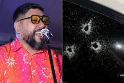 DuBarranco em show e vidro de carro com marcas de tiros