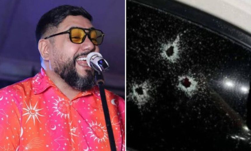 DuBarranco em show e vidro de carro com marcas de tiros