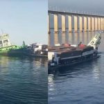 Empurrador naufragado próximo à Ponte Jornalista Phelippe Daou em Manaus.