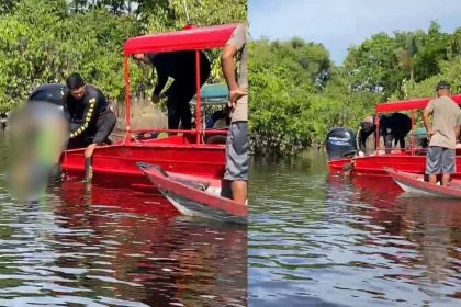 Equipes de resgate buscam no lago após afogamento de criança em Iranduba.