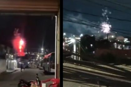 Foguetório em Manaus: fogos de artifício iluminam o céu noturno.