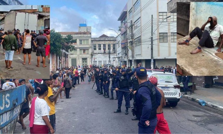 Guarda Municipal de Manaus usa spray de pimenta contra ambulantes em ação no Centro.