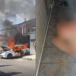 Incêndio em carro com eletricista ferido em bairro Santo Antônio.
