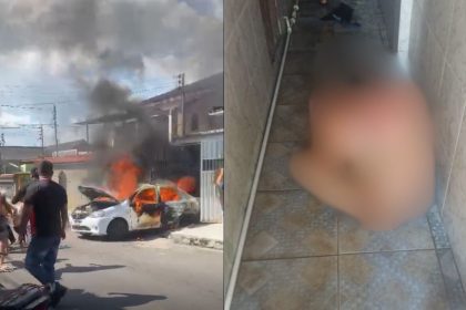 Incêndio em carro com eletricista ferido em bairro Santo Antônio.