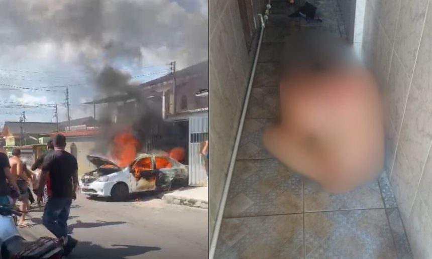 Incêndio em carro com eletricista ferido em bairro Santo Antônio.