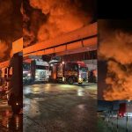 Incêndio em fábrica e galpão no Distrito Industrial II em Manaus, AM, com bombeiros e viaturas