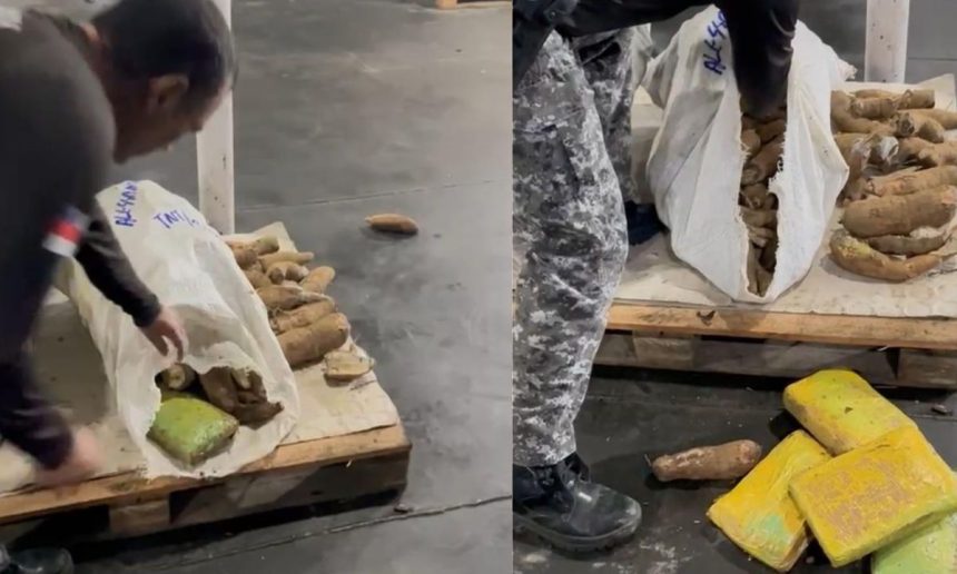 Mulher presa com drogas disfarçadas em sacos e blocos.