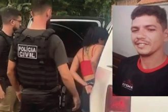 Polícia prende mulher suspeita de matar ex-companheiro em Manaus. Policiais civis e suspeita em ação.