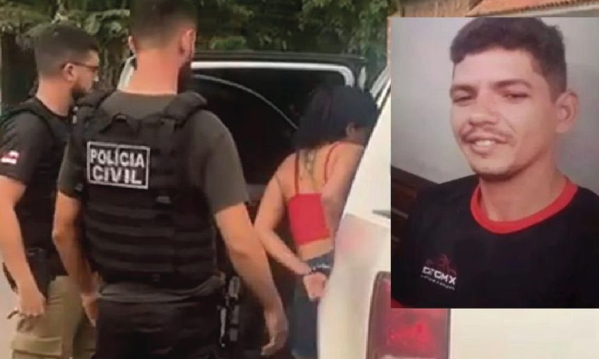 Polícia prende mulher suspeita de matar ex-companheiro em Manaus. Policiais civis e suspeita em ação.