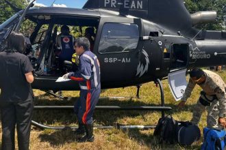 Resgate aéreo de bebê com bronquiolite em helicóptero.