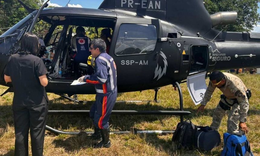 Resgate aéreo de bebê com bronquiolite em helicóptero.
