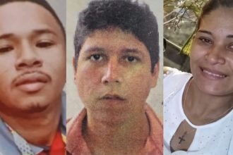 Retratos de três pessoas desaparecidas em Manaus, Brasil.