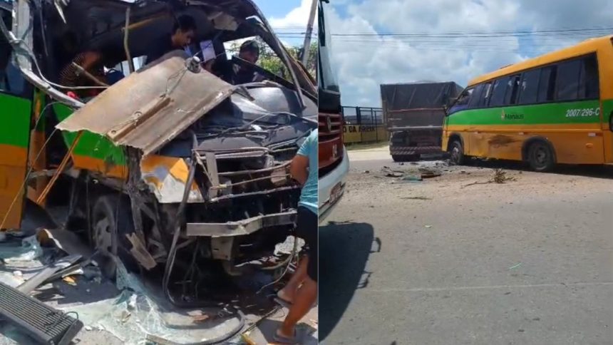 Câmera registra exato momento da colisão entre 'Amarelinho' e caçamba em Manaus