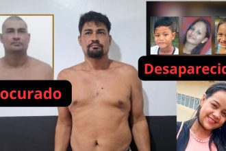 Foto de homem investigado por suspeita de sequestro, ao lado de fotos de crianças e mulher 'desaparecidas'