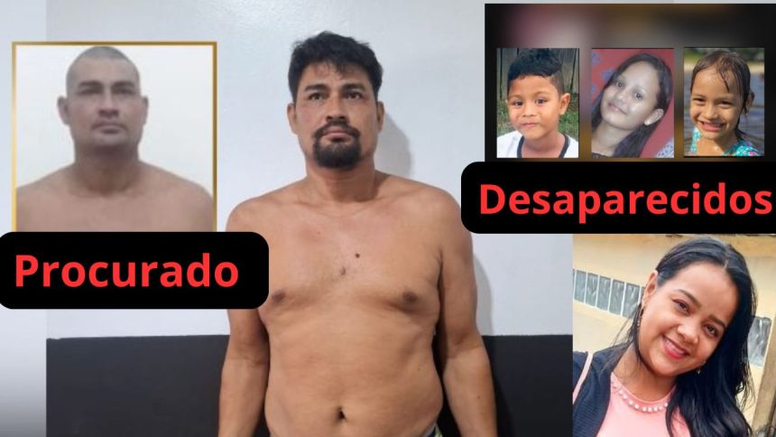 Foto de homem investigado por suspeita de sequestro, ao lado de fotos de crianças e mulher 'desaparecidas'