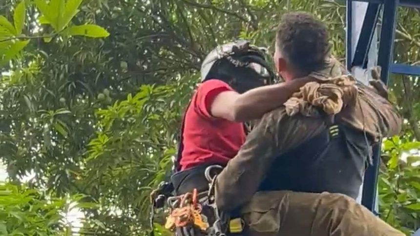 Bombeiros resgatam homens em caixa d'água após intoxicação por solvente.